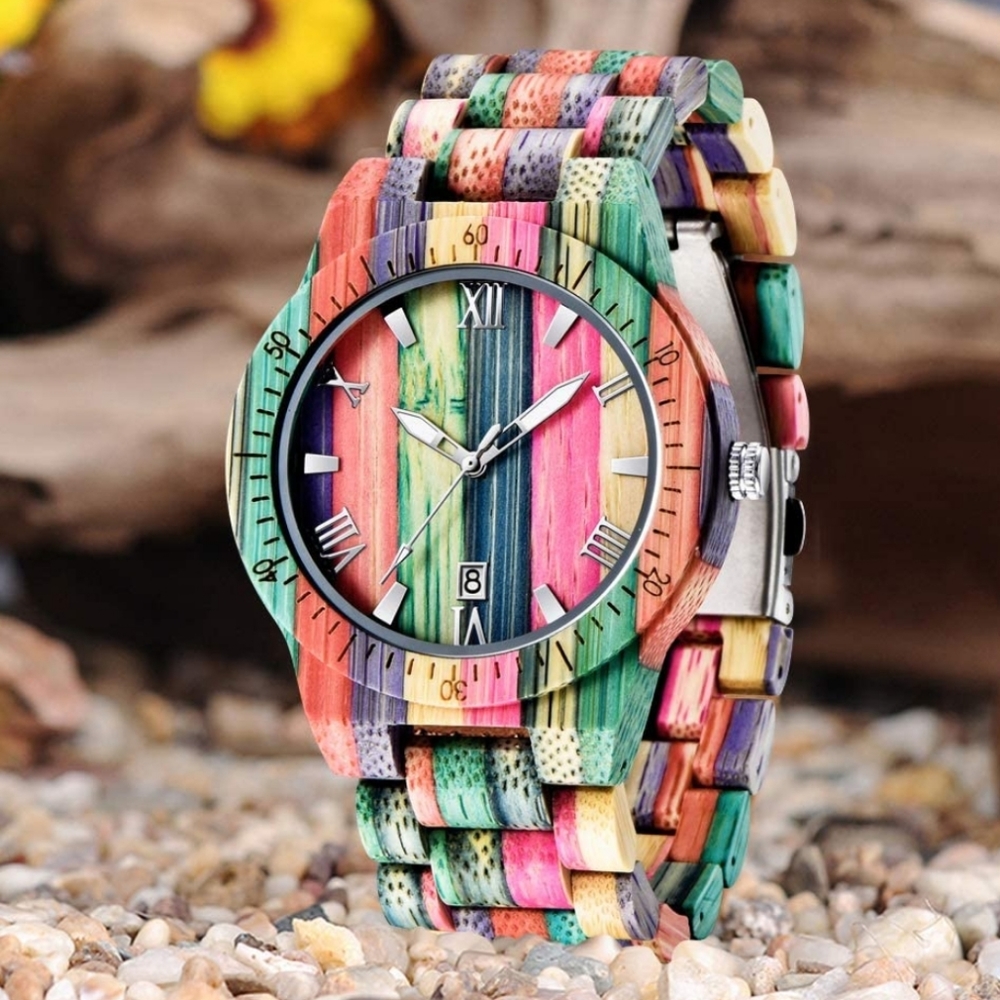 Men's Wood watch geometric wooden watches rainbow